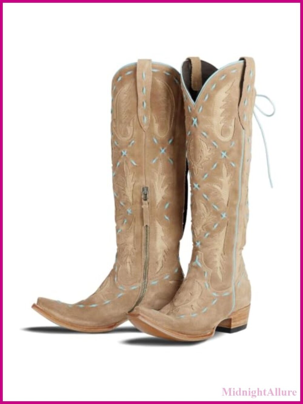 Women's Knee-High Faux Leather Western Cowboy Boots with Embroidery Cutouts